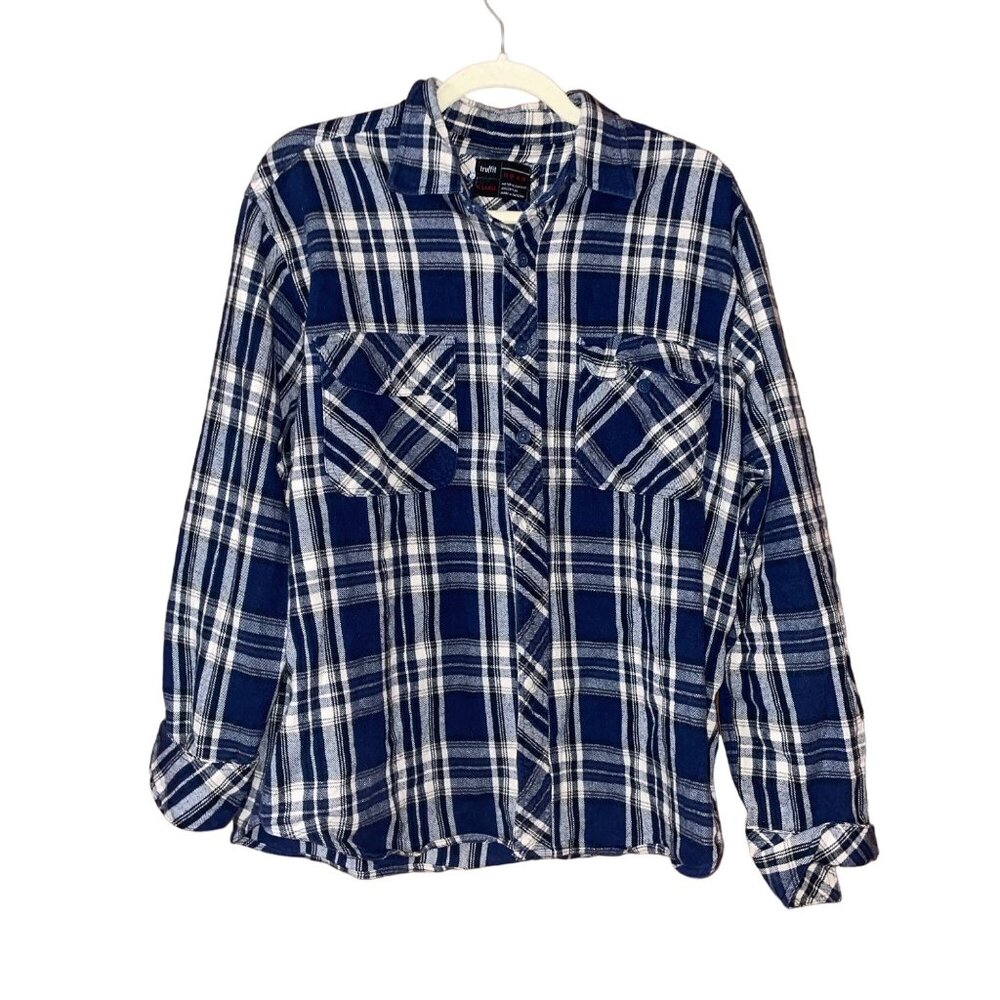 Trulfit Mens X-Large Blue & White Plaid Long Sleeve Button-Up Shirt